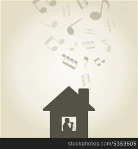The singer sings in the house. A vector illustration