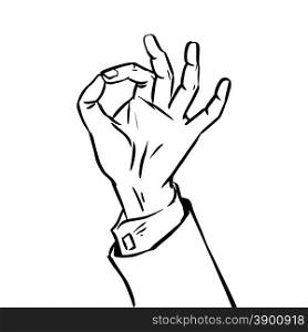 The sketch success hand gesture OK. Graphics sign language. sketch success hand gesture OK
