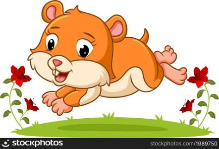 The small hamster are jumping and playing in the park of illustration