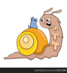 the snail is playing with his friend mouse