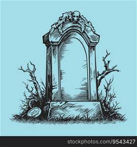 The Spooky Gravestone with Wreath and Skull