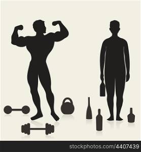 The sportsman and the alcoholic in comparison. A vector illustration