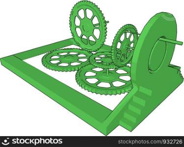 The sprocket combination can be seen in bicycle in which the pedal shaft carries a large sprocket-wheel which drives a chain vector color drawing or illustration