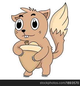 the squirrel is carrying walnuts. cartoon illustration cute sticker