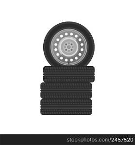 The stack of car wheels.Set of car tyres for the tyre shop.. Set of car tyres for the tyre shop.