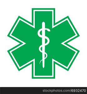 The Star of Life (with the staff of Asclepius). Emblem of The Emergency medical services, ambulance and paramedic services.