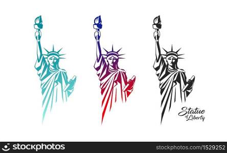 The Statue of Liberty vector, in the United States, colorful collection design isolated on white background, illustration