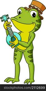 The striped frog tree is playing the banjo
