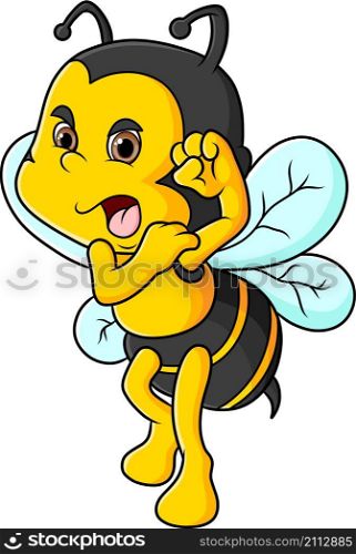 The strongest bee is ready to fight and angry