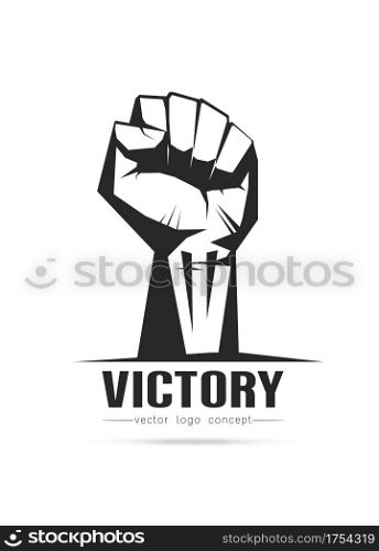 The stylized image of Fist Victory logo Template for covers, logo, posters, invitations on white background Vector illustration