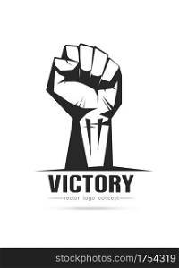 The stylized image of Fist Victory logo Template for covers, logo, posters, invitations on white background Vector illustration