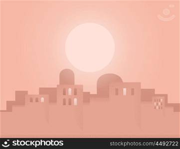 The sun in the Eastern city. Vector illustration