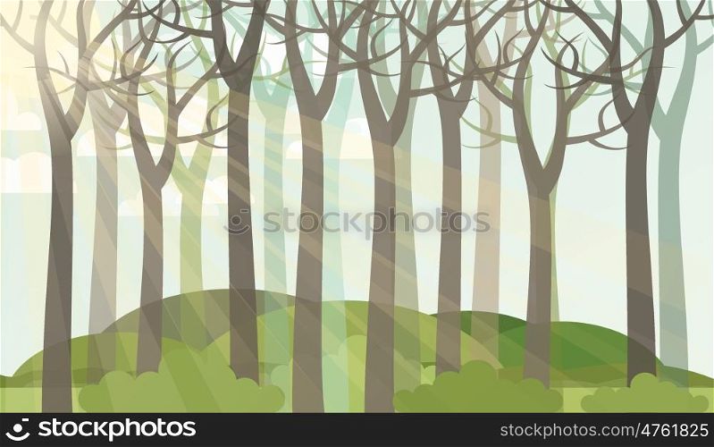 The sun in the forest. Vector illustration