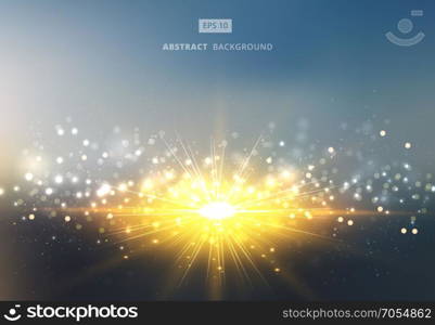 The sun shiny sunlight with gold and silver bokeh sky background. Vector illustration