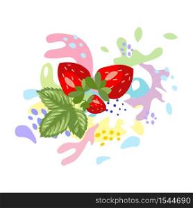 The surge and drop, the movement of the liquid the strawberries in a spray of juice and yogurt, drops and stains. Abstract vector illustrations