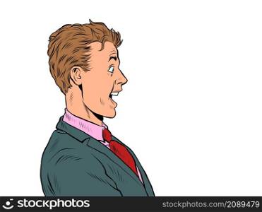 The surprised man is a businessman, human emotions. Excitement delight shock. Pop Art Retro Vector Illustration 50s 60s Vintage kitsch Style. The surprised man is a businessman, human emotions. Excitement delight shock