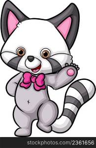 The sweet raccoon with the pink tie is waving