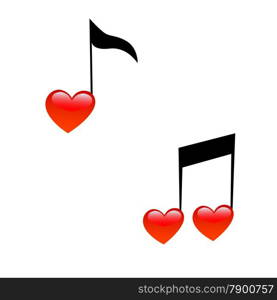 The symbol of music and love. Signs of notes in the form of hearts