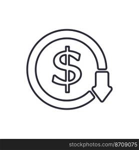 The symbol of the decline in the growth rate of the world currency. Vector illustration.