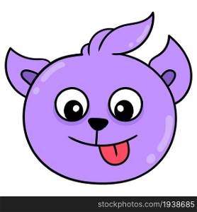 the tame purple dog head is sneering
