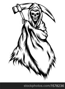 The tattoos illustration of the grim reaper with the black outlines