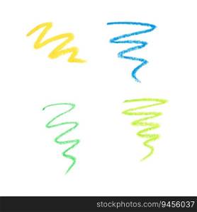 The texture of pencil and chalk in different shapes. set . Hand drawn. Green, yellow, blue, Vector illustration. texture of pencil and chalk in different shapes
