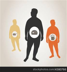 The thick person eats fat food. A vector illustration