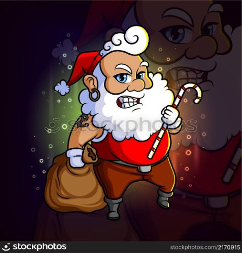 The thief santa stealing the money esport mascot design