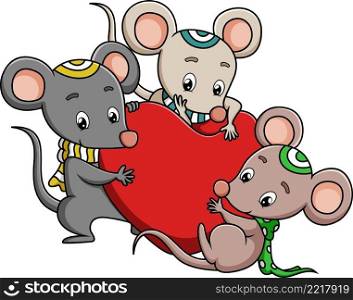 The three mouse is holding the big love sign 