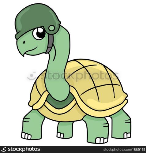 The tortoise beast is dressed in army ready for war. cartoon illustration sticker emoticon