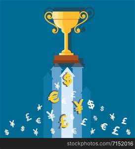the trophy on money icons, business concept illustration