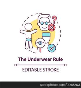 The underwear rule concept icon. Teach children to avoid assault. Sexual abuse prevention. Child safety idea thin line illustration. Vector isolated outline RGB color drawing. Editable stroke. The underwear rule concept icon