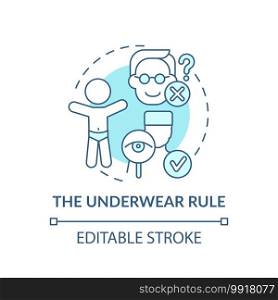 The underwear rule turquoise concept icon. Teach children to avoid assault. Sexual abuse. Child safety idea thin line illustration. Vector isolated outline RGB color drawing. Editable stroke. The underwear rule turquoise concept icon