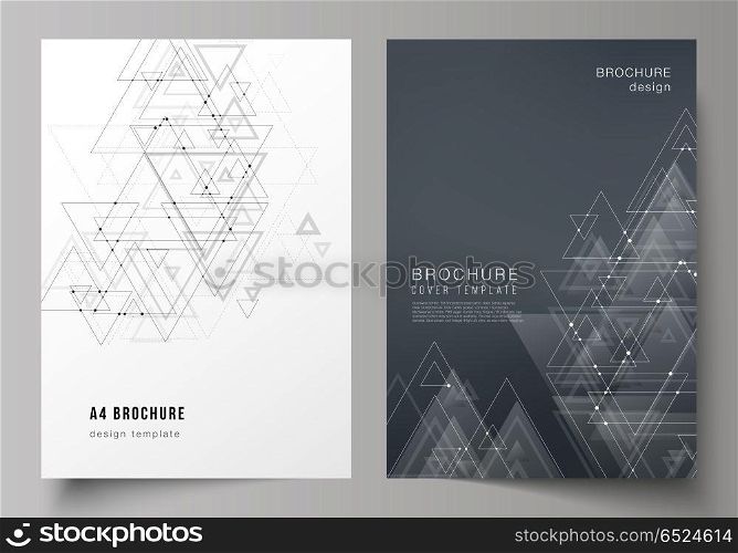 The vector editable layout of A4 format cover mockups design templates for brochure, magazine, flyer, booklet. Polygonal background with triangles, connecting dots and lines. Connection structure.. The vector editable layout of A4 format cover mockups design templates for brochure, magazine, flyer, booklet. Polygonal background with triangles, connecting dots and lines. Connection structure