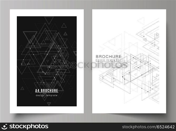 The vector editable layout of A4 format cover mockups design templates for brochure, magazine, flyer, booklet. Polygonal background with triangles, connecting dots and lines. Connection structure.. The vector editable layout of A4 format cover mockups design templates for brochure, magazine, flyer, booklet. Polygonal background with triangles, connecting dots and lines. Connection structure