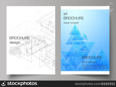 The vector editable layout of A4 format cover mockups design templates for brochure, magazine, flyer, booklet. Polygonal background with triangles, connecting dots and lines. Connection structure.. The vector editable layout of A4 format cover mockups design templates for brochure, magazine, flyer, booklet. Polygonal background with triangles, connecting dots and lines. Connection structure