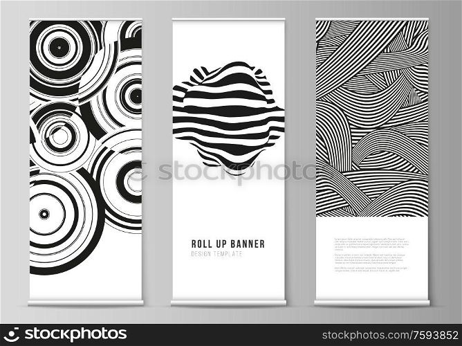 The vector illustration layout of roll up banner stands, vertical flyers, flags design business templates. Trendy geometric abstract background in minimalistic flat style with dynamic composition. The vector illustration layout of roll up banner stands, vertical flyers, flags design business templates. Trendy geometric abstract background in minimalistic flat style with dynamic composition.