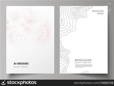The vector illustration of editable layout of A4 format cover mockups design templates for brochure, magazine, flyer, booklet, annual report. Topographic contour map, abstract monochrome background. The vector illustration of editable layout of A4 format cover mockups design templates for brochure, magazine, flyer, booklet, annual report. Topographic contour map, abstract monochrome background.