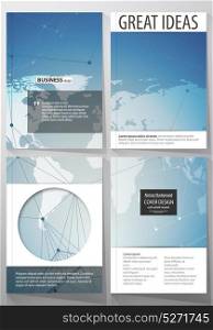 The vector illustration of editable layout of four A4 format covers with the circle design templates for brochure, magazine, flyer. Polygonal geometric linear texture. Global network, dig data concept. The vector illustration of the editable layout of four A4 format covers with the circle design templates for brochure, magazine, flyer. Polygonal geometric linear texture. Global network, dig data concept.