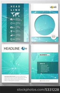 The vector illustration of editable layout of four A4 format covers with the circle design templates for brochure, magazine, flyer. Chemistry pattern. Molecule structure. Medical, science background.. The vector illustration of the editable layout of four A4 format covers with the circle design templates for brochure, magazine, flyer. Chemistry pattern. Molecule structure. Medical, science background.