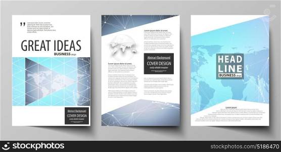 The vector illustration of editable layout of three A4 format modern covers design templates for brochure, magazine, flyer, booklet. Polygonal texture. Global connections, futuristic geometric concept. The vector illustration of the editable layout of three A4 format modern covers design templates for brochure, magazine, flyer, booklet. Polygonal texture. Global connections, futuristic geometric concept.