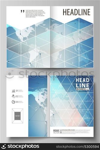 The vector illustration of editable layout of two A4 format modern cover mockups design templates for brochure, magazine, flyer. Polygonal geometric linear texture. Global network, dig data concept.. The vector illustration of editable layout of two A4 format modern cover mockups design templates for brochure, magazine, flyer. Polygonal geometric linear texture. Global network, dig data concept