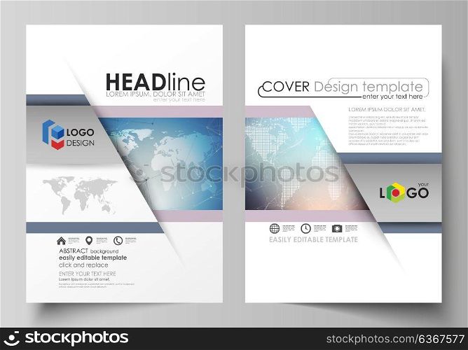 The vector illustration of editable layout of two A4 format modern covers design templates for brochure, magazine, flyer, report. Polygonal geometric linear texture. Global network, dig data concept.. The vector illustration of the editable layout of two A4 format modern covers design templates for brochure, magazine, flyer, report. Polygonal geometric linear texture. Global network, dig data concept.