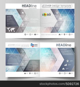 The vector illustration of editable layout of two covers templates for square design bi fold brochure, magazine, flyer, booklet. Polygonal geometric linear texture. Global network, dig data concept.. The vector illustration of the editable layout of two covers templates for square design bi fold brochure, magazine, flyer, booklet. Polygonal geometric linear texture. Global network, dig data concept.