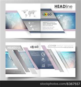 The vector illustration of editable layout of two covers templates for square design bi fold brochure, magazine, flyer, booklet. Polygonal geometric linear texture. Global network, dig data concept.. The vector illustration of the editable layout of two covers templates for square design bi fold brochure, magazine, flyer, booklet. Polygonal geometric linear texture. Global network, dig data concept