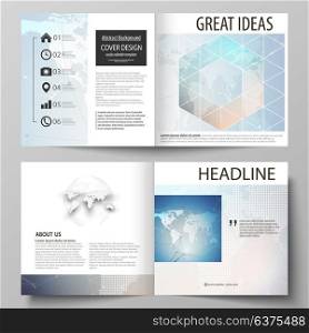 The vector illustration of editable layout of two covers templates for square design bi fold brochure, magazine, flyer, booklet. Polygonal geometric linear texture. Global network, dig data concept.. The vector illustration of the editable layout of two covers templates for square design bi fold brochure, magazine, flyer, booklet. Polygonal geometric linear texture. Global network, dig data concept.