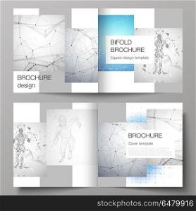 The vector illustration of editable layout of two covers templates for square design bifold brochure, magazine, flyer, booklet. Artificial intelligence concept. Futuristic science vector illustration. The vector illustration of editable layout of two covers templates for square design bifold brochure, magazine, flyer, booklet. Artificial intelligence concept. Futuristic science vector illustration.