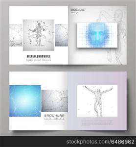 The vector illustration of editable layout of two covers templates for square design bifold brochure, magazine, flyer, booklet. Artificial intelligence concept. Futuristic science vector illustration. The vector illustration of editable layout of two covers templates for square design bifold brochure, magazine, flyer, booklet. Artificial intelligence concept. Futuristic science vector illustration.