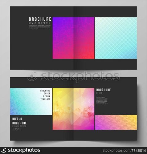 The vector illustration of editable layout of two covers templates for square design bifold brochure, magazine, flyer, booklet. Abstract geometric pattern with colorful gradient business background.. The vector illustration of editable layout of two covers templates for square design bifold brochure, magazine, flyer, booklet. Abstract geometric pattern with colorful gradient business background