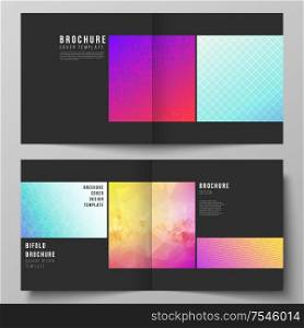The vector illustration of editable layout of two covers templates for square design bifold brochure, magazine, flyer, booklet. Abstract geometric pattern with colorful gradient business background.. The vector illustration of editable layout of two covers templates for square design bifold brochure, magazine, flyer, booklet. Abstract geometric pattern with colorful gradient business background